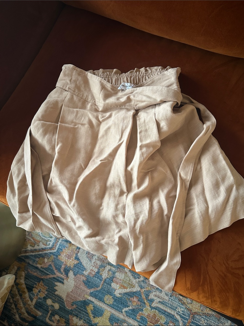 Apiece Apart Cream High-Waist Pleated A-Line Skirt with Tie